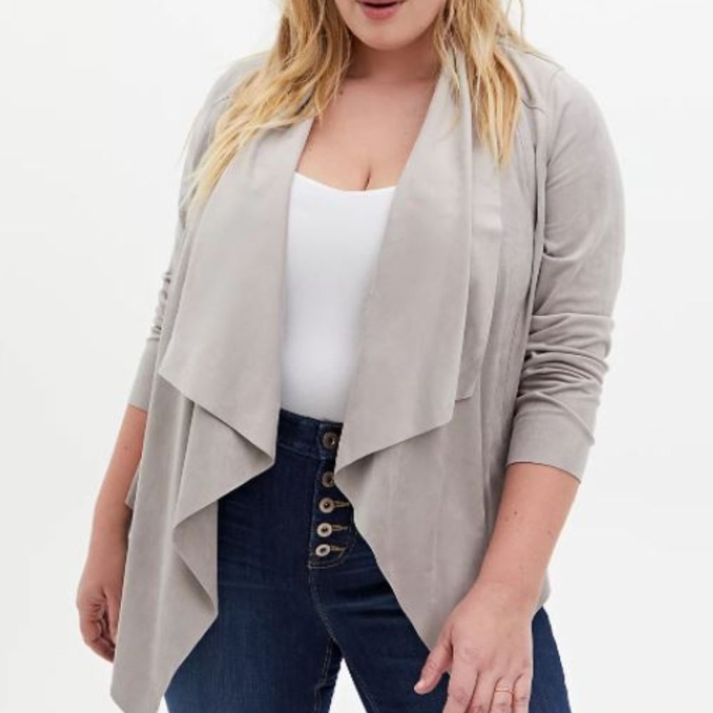 NWT Torrid Pebble Gray Suede Drape Front Jacket SZ 2